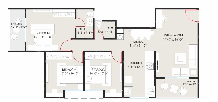 Kolte Patil Warje 3 BHK floor plan