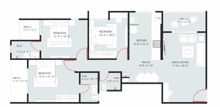 Kolte Patil Warje 3 BHK floor plan